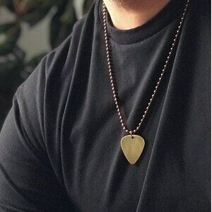 Antique Brass Guitar Pick Necklace- 24 Inch Chain